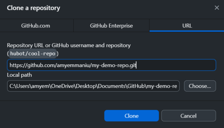 Clone a repository using URL