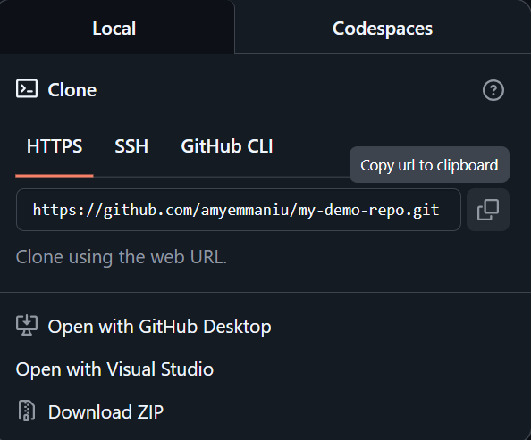 Copy repository URL