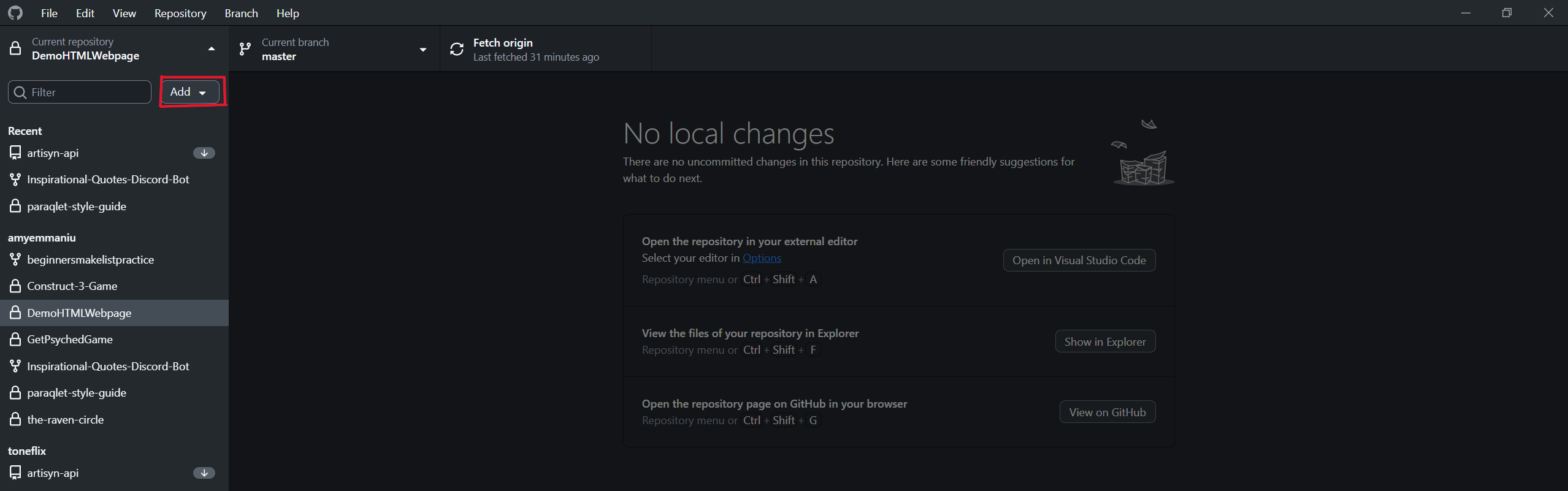 Clone repository in GitHub Desktop